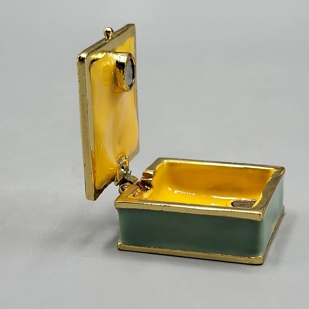Work of Art Mini Trinket Box Enameled Hinged Magnetic Shelf Decor Multicolor